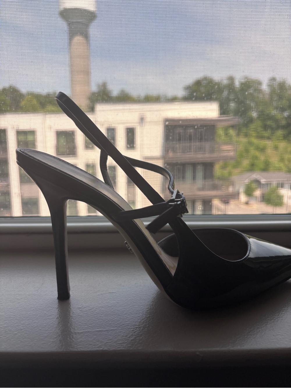 Sam Edelman Black Patent Pointed Slingback Heels - Picture 2 of 3